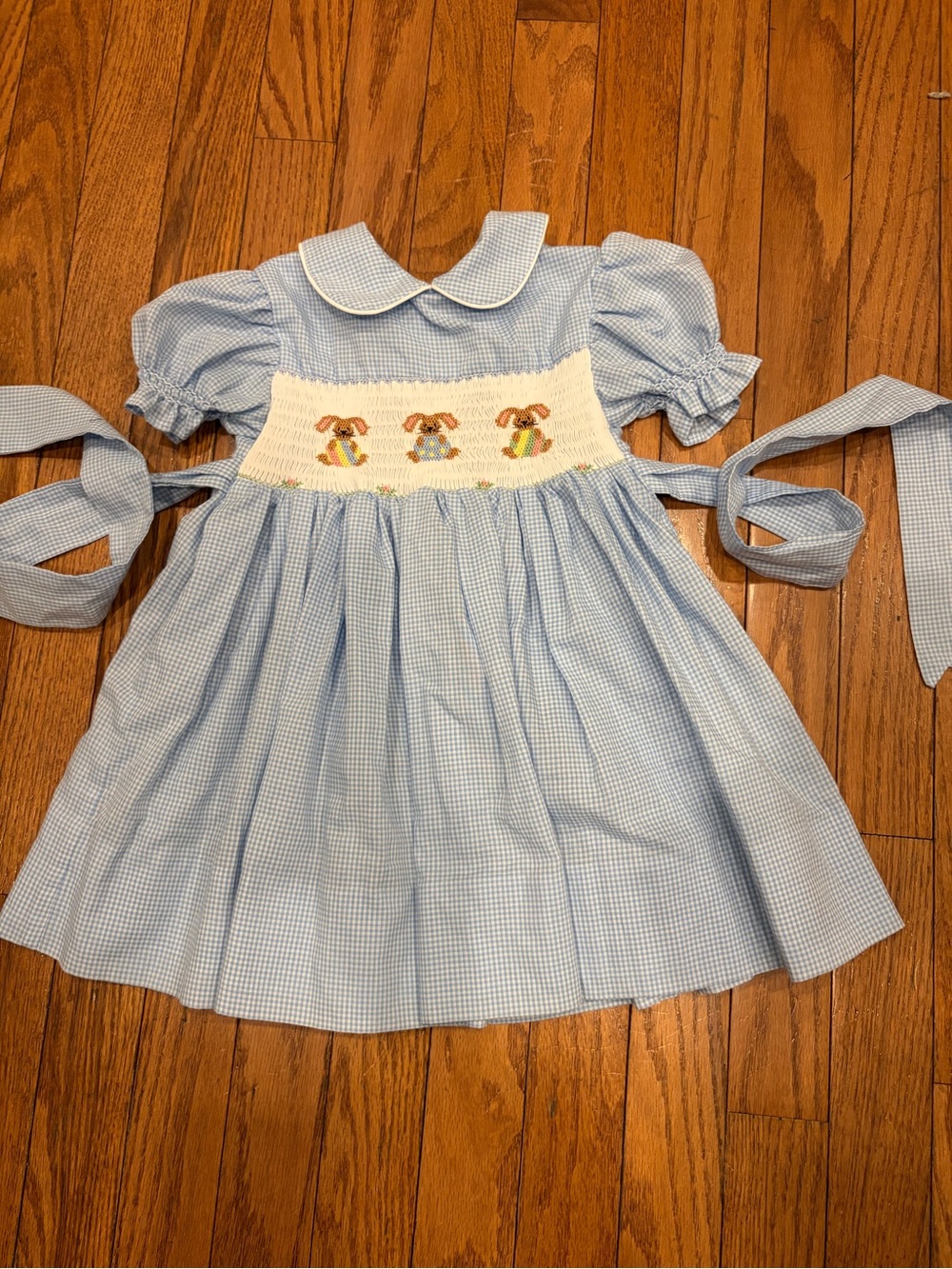 Boutique 2  Blue Gingham Smocked Dress with Bunnies